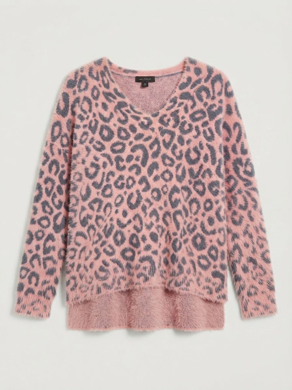 Ann Taylor Pink Leopard V-Neck Fuzzy Sweater